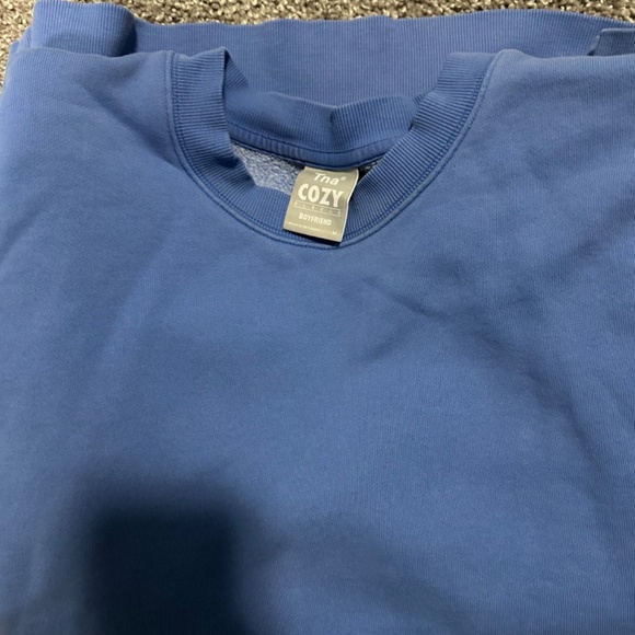 Aritzia TNA Jazz Blue Cozy Fleece Sweatfleece Boyfriend Crewneck Sweatshirt - Picture 5 of 6
